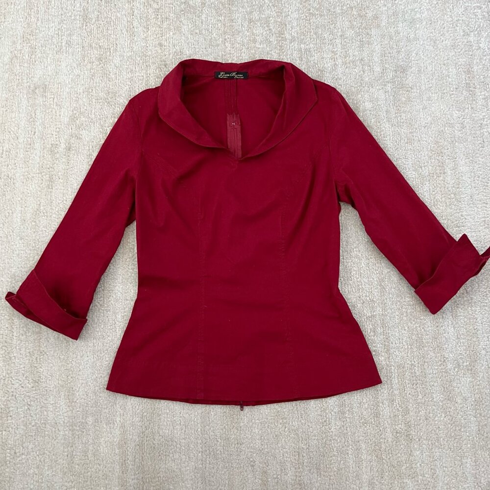 Laura Byrnes Pinup Couture Red Cotton Collared Blouse Top M